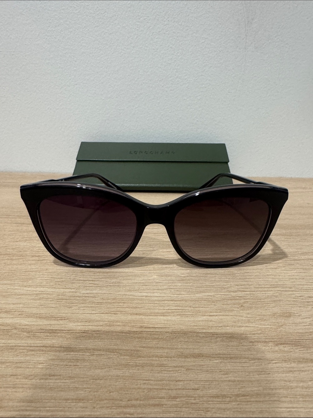 Longchamp Brand New Black Cat-Eye Sunglasses with case